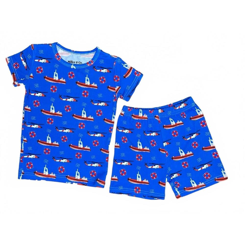 NEW MILLER & CO. kids' bamboo two piece short sleeve & shorts pajama set in coas